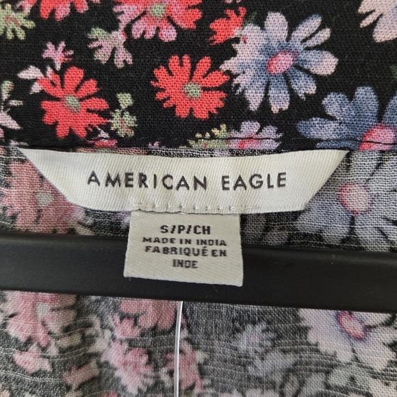 American Eagle Faux Wrap Balloon Sleeve Floral V-Neck Top S - Picture 5 of 8